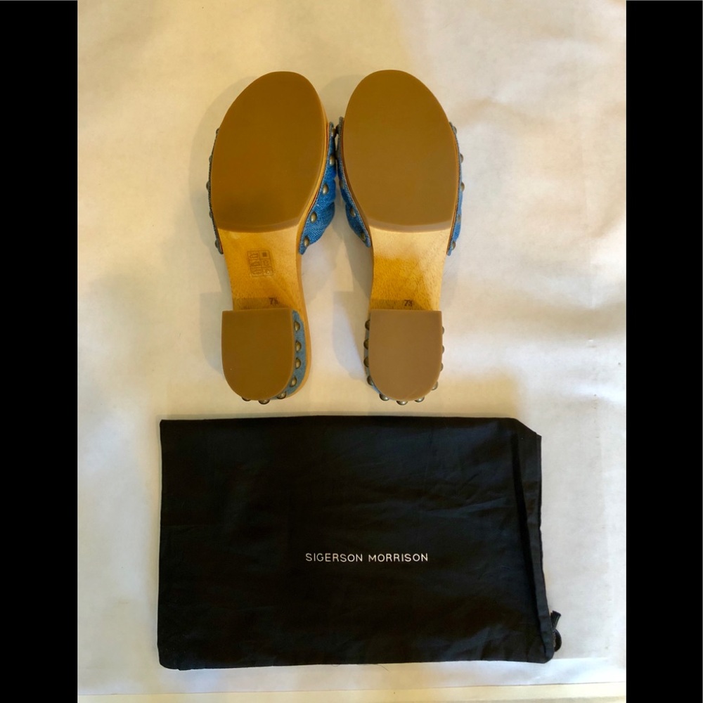 Sigerson Morrison Denim Wood Sandals Sz7.5 NEW⚡️ - Picture 5 of 6